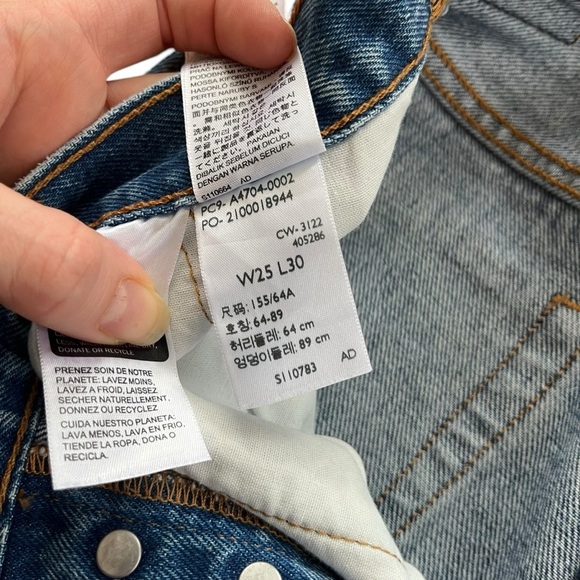 Levi’s 501 Two-Tone Patchwork Jeans W25 L30 High Rise Straight Leg Raw Hem Y2K - Picture 8 of 16